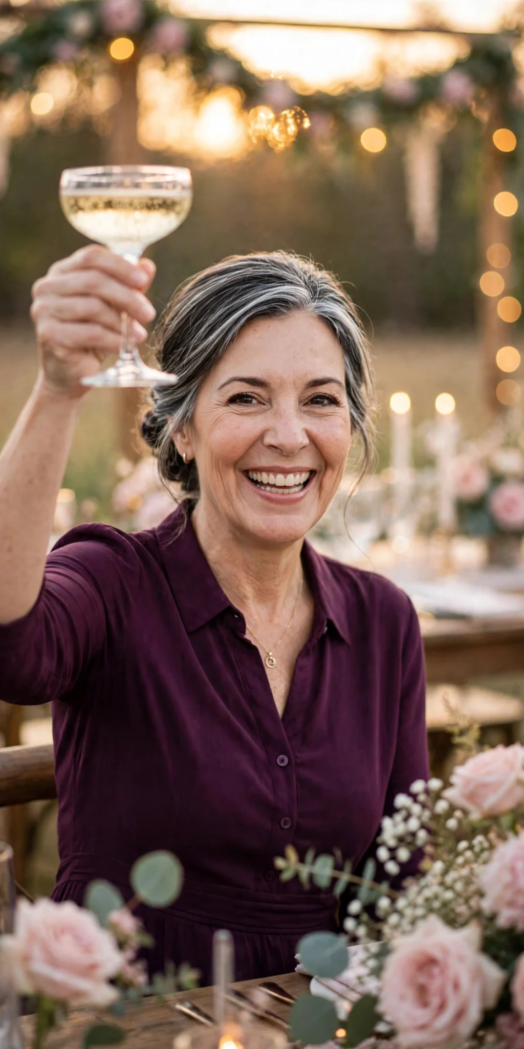 Diane raising a champagne toast